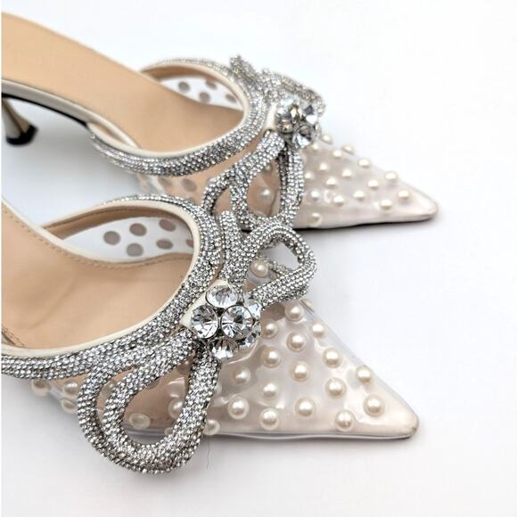 Mach & Mach Double Bow Crystal 65 Pearl Heel Pumps Women's Size US5.5 EU36 - Picture 6 of 12